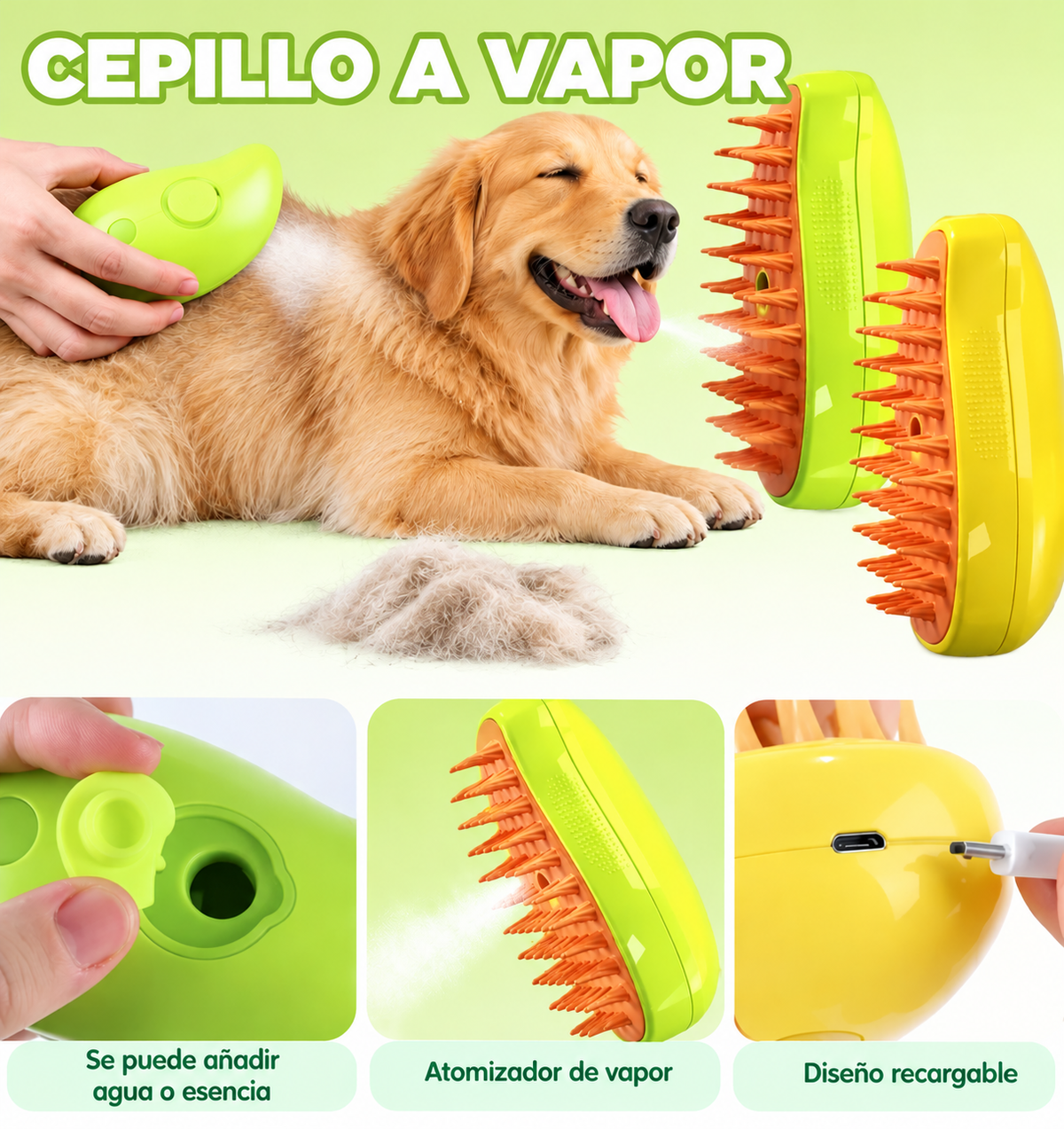 🟢Cepillo A Vapor Para Mascotas 3en 1